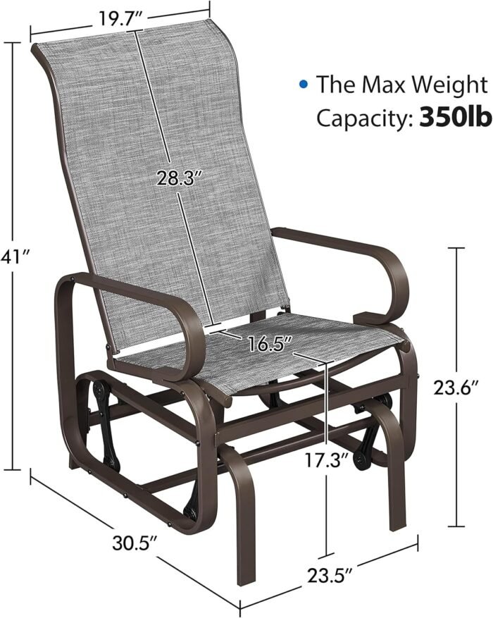 Yaheetech Outdoor Patio Glider, Rocking Lounge Chair with Sling Fabric and Steel Construction for Porch Patio Balcony Set of 2 - Image 3