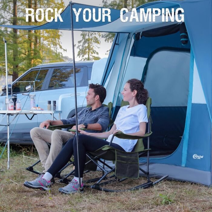 PORTAL Folding Camping Rocking Chair Portable Outdoor Rocker High Back Cup Holder Side Pocket Carry Bag Included, Support 300 lbs - Image 7