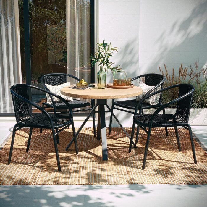 Flash Furniture Lila Modern Rattan Indoor/Outdoor Stackable Dining Chairs, Stacking Rattan Bistro Chairs for Patio or Restaurant, Set of 4, Black - Image 2