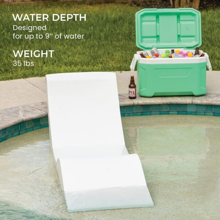 Aqua Outdoors in-Pool Chaise Set - Two Chaises - Two Headrest Pillows and One in Pool Side Table - for ledges up to 9" inches (Classic White-Navy) - Image 6