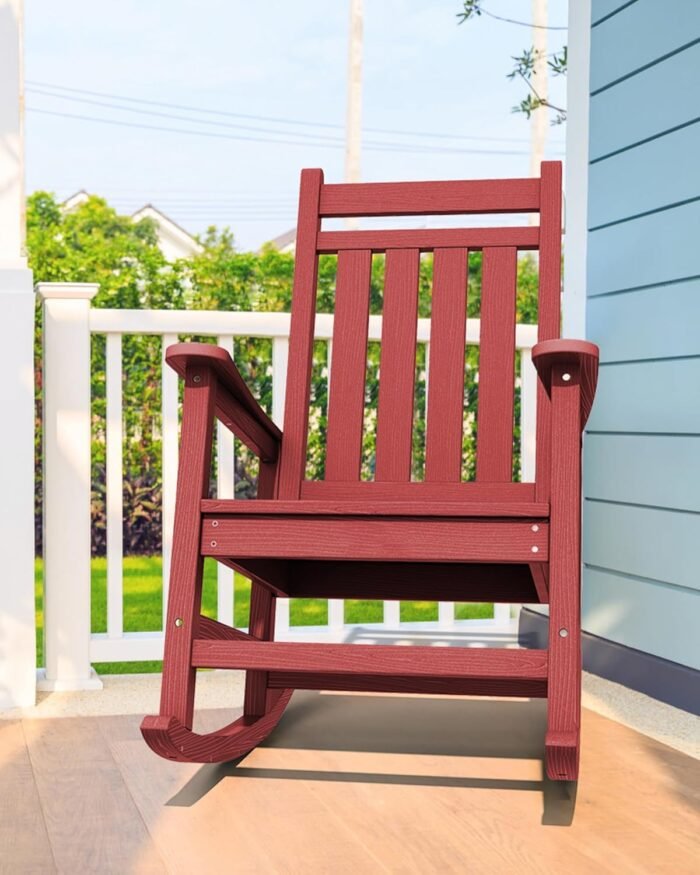 SERWALL Outdoor Rocking Chair Set of 2, HDPE Rocking Chairs for Adult, All Weather Porch Rockers for Lawn Garden, Crimson Red - Image 6