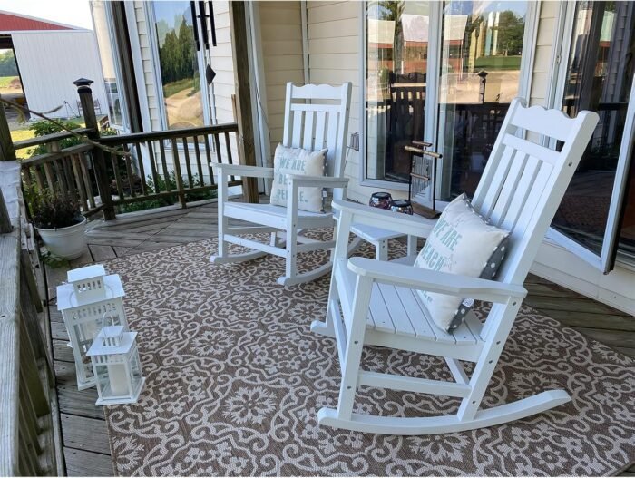 Stoog Set of 2 Outdoor Rocking Chairs, HIPS Plastic Porch Rocker with 400 lbs Weight Capacity, for Backyard, Fire Pit, Lawn, Garden and Indoor (White) - Image 2
