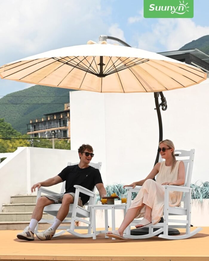 Oversized Outdoor Rocking Chair, High Back Porch Rocker Chair, HDPE All Weather Resistant Rocking Chairs for Patio,380lbs Weight Capacity, White - Image 2