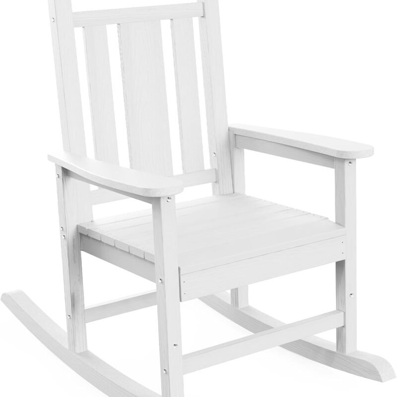 Oversized Rocking Chair Outdoor, HDPE Poly Rocking Chair, All Weather Porch Rocker for Deck Patio Balcony, 380lbs, White