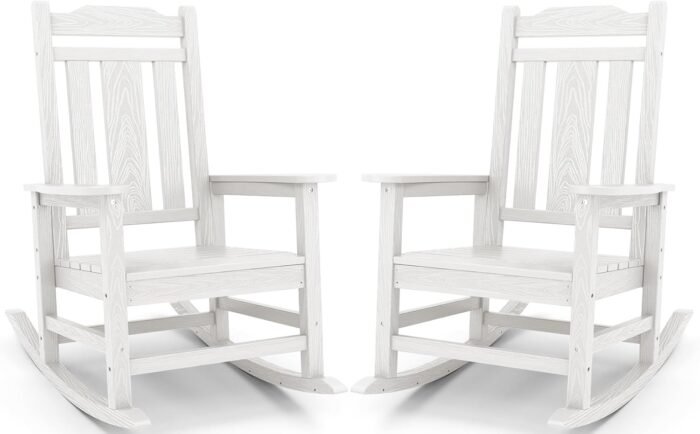 SERWALL Oversized Rocking Chair Set of 2 Outdoor, HDPE Outdoor Rocking Chair Set of 2, White