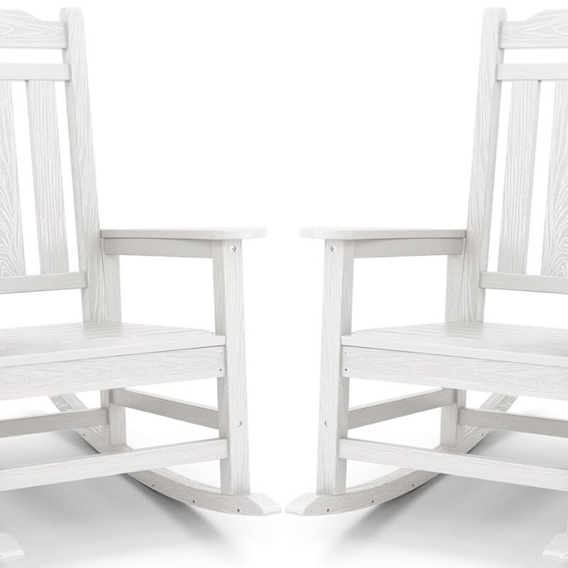 SERWALL Oversized Rocking Chair Set of 2 Outdoor, HDPE Outdoor Rocking Chair Set of 2, White