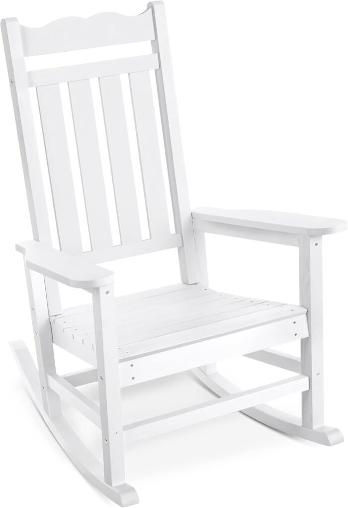 Stoog All-Weather Outdoor & Indoor Rocking Chair, Porch Rocker with 400 lbs Weight Capacity, Front Porch Rocking Chair, for Patio, Backyard, Lawn, Garden and Fire Pit (White)