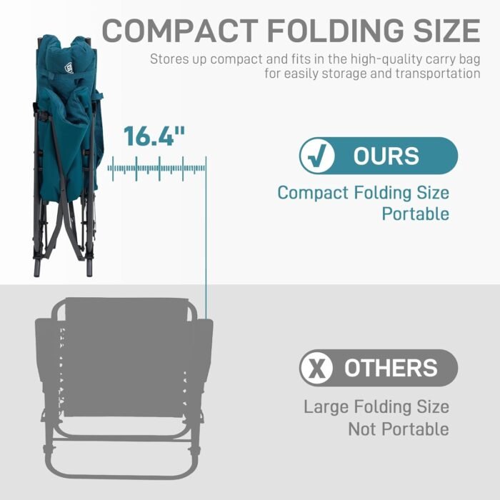 EVER ADVANCED Oversized Folding Rocking Camping Chair, Padded Portable Rocker Chair for Patio, Lawn and Outdoors, Heavy Duty Hard Armchair for Adults Supports 400lbs, Green - Image 5