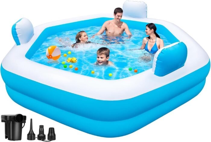 Inflatable Pool for Adults, 77" X 71" X 22" Large Blow Up Pool with Pump, Oversized Thickened Full Size Family Swimming Pools for Outdoor Backyard Summer Water Party Indoor Use