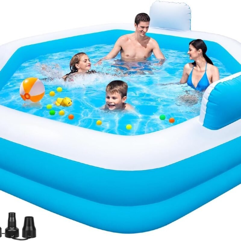 Inflatable Pool for Adults, 77" X 71" X 22" Large Blow Up Pool with Pump, Oversized Thickened Full Size Family Swimming Pools for Outdoor Backyard Summer Water Party Indoor Use