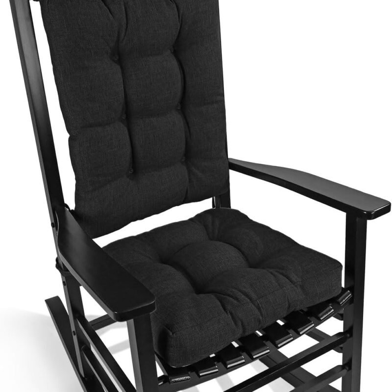 BUYUE Chair Cushion Set for Rocking Chair, Back Pillow & Seat Cushion with Ties, Original Woven Fabric Non-Slip Chair Pads for Elderly Sitting, Black