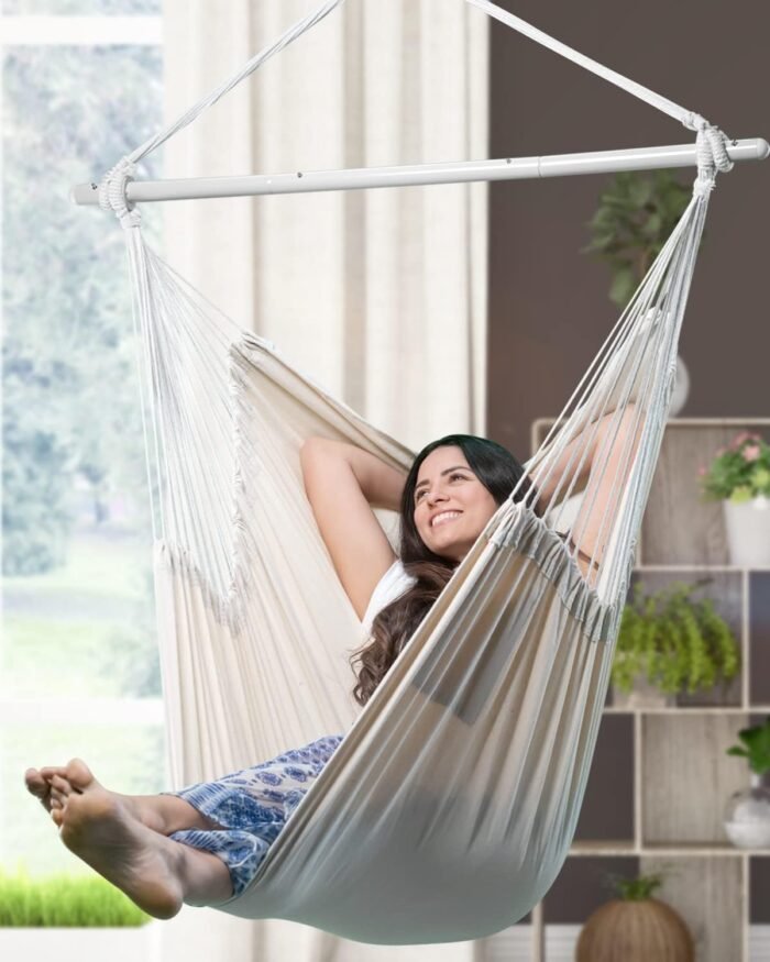 ADVOKAIR Hammock Chair Hanging Chair Rope Swing XXL - Max 500lbs, 70in Large Hammock Swing Chair -Portable Steel Spreader Bar with Anti-Slip Rings-Roomy & Strong - Image 2
