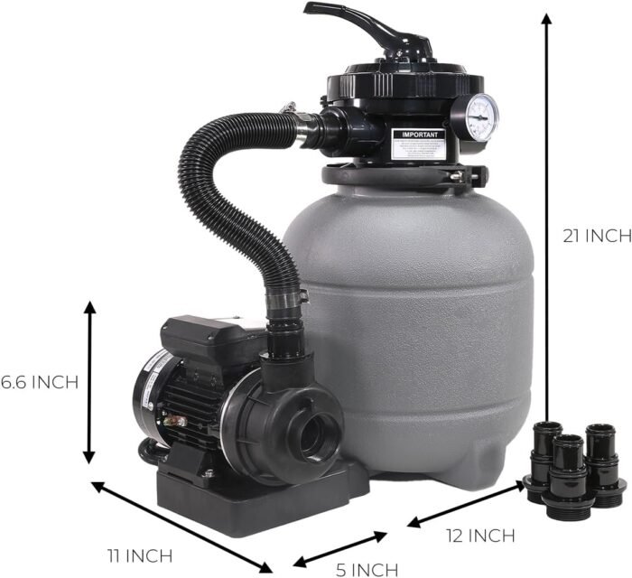XtremepowerUS 12" Sand Filter for Above-Ground Swimming Pools Max 2,400GPH 7-Way Multi-Port Valve Pool Pump Up to 10,000 Gallons Strainer Basket Set - Image 8