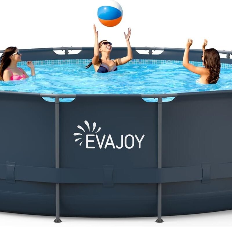 EVAJOY 16ft x 48in Metal Frame Swimming Pool Set, Round Above Ground Pool Set with 2000 GPH Sand Filter Pump, Pool Ladder, Ground Cloth, Pool Cover for Backyard, Garden