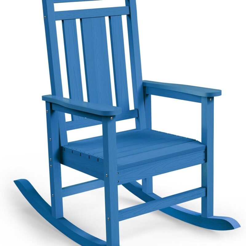 Oversized Rocking Chair Outdoor, HDPE PolyRocking Chair, All Weather Porch Rocker for Deck Patio Balcony, 380lbs, Navy Blue
