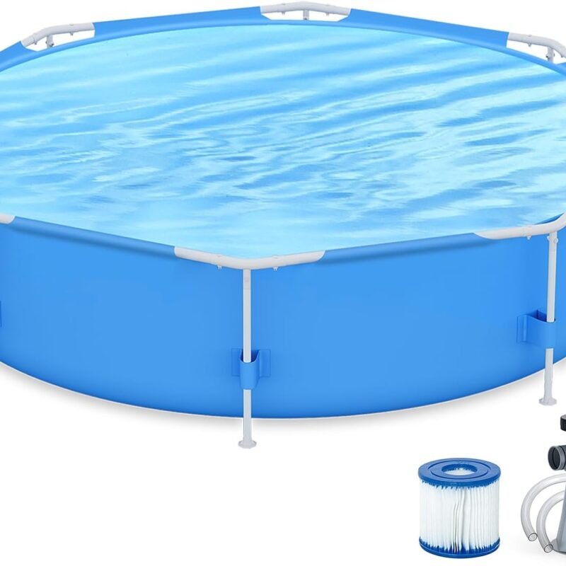 10ft x 30in Outdoor Round Frame Above Ground Swimming Pool Set with Skimmer Filter Pump & Filter Cartridge Corrosion & Puncture Resistant