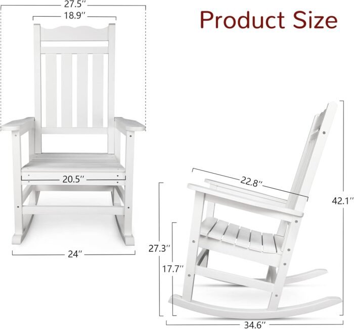 Stoog All-Weather Outdoor & Indoor Rocking Chair, Porch Rocker with 400 lbs Weight Capacity, Front Porch Rocking Chair, for Patio, Backyard, Lawn, Garden and Fire Pit (White) - Image 3