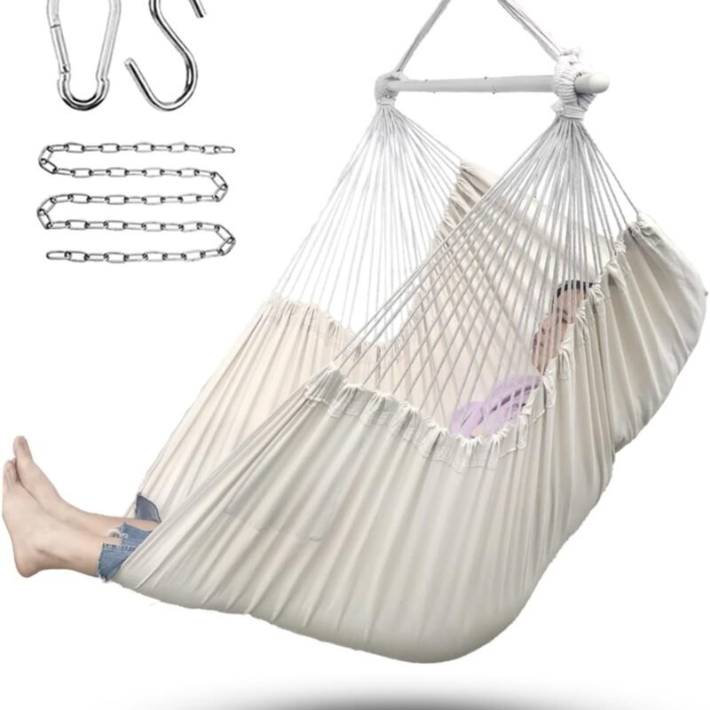 ADVOKAIR Hammock Chair Hanging Chair Rope Swing XXL - Max 500lbs, 70in Large Hammock Swing Chair -Portable Steel Spreader Bar with Anti-Slip Rings-Roomy & Strong