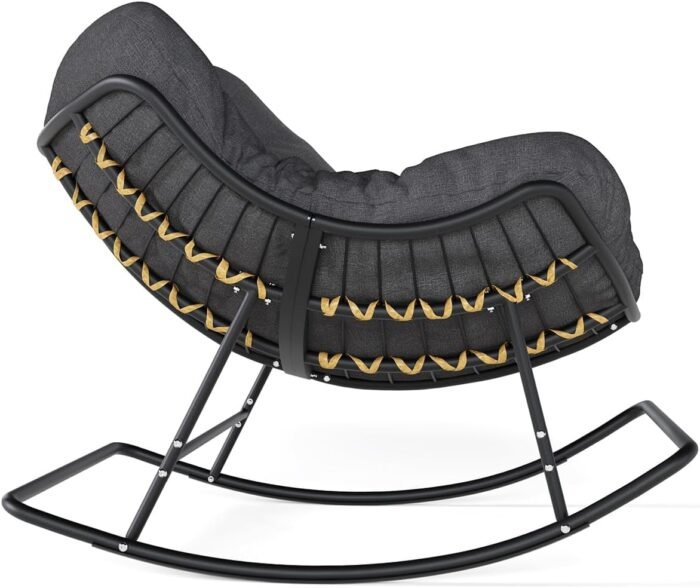 SWITTE Papasan Rocking Chair Outdoor Indoor, Oversized Egg Wicker Rocker with Cushion, Supports 450 lbs, Patio Chair for Balcony or Living Room - Gray - Image 8
