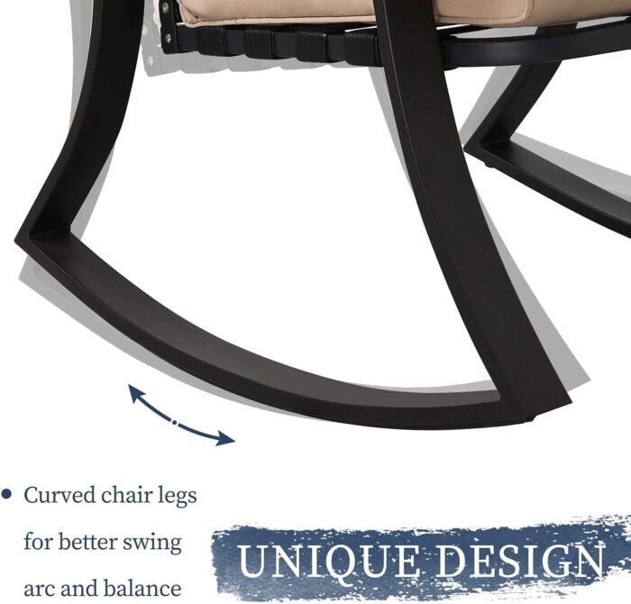 Oakmont Outdoor Furniture 3 Piece Conversation Bistro Set Rocking Chairs and Glass Top Table, Thick Cushions, Black Steel (Brown) - Image 5