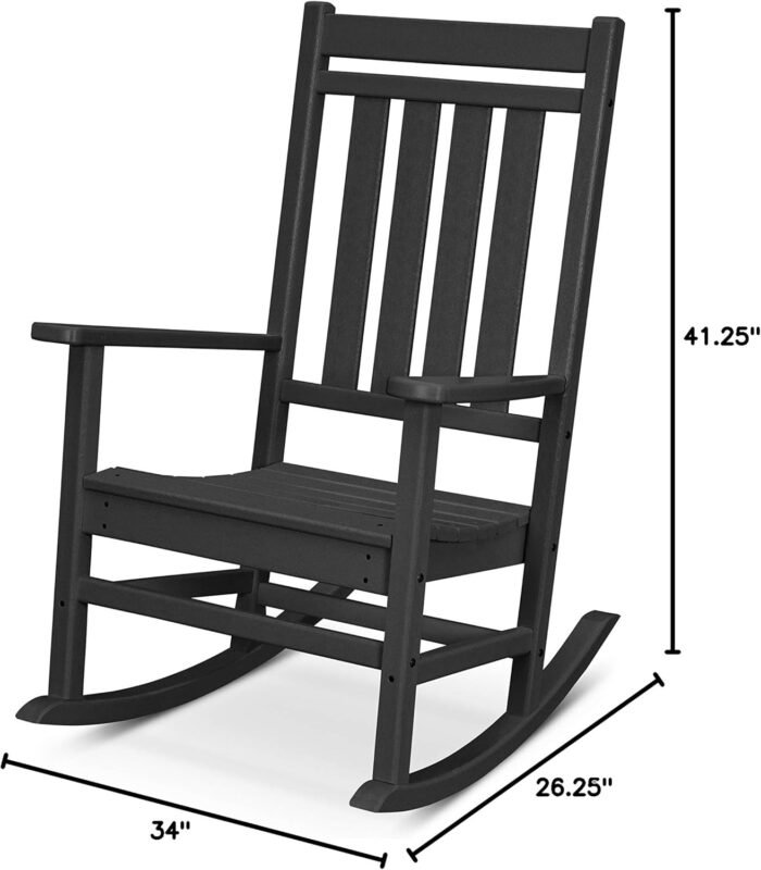 POLYWOOD Estate Rocking Chair, Outdoor Porch Rocker, All-Weather HDPE Patio Furniture, Adult Size, Made in USA, Black - Image 3