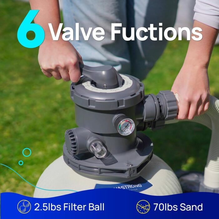 AQUASTRONG 14in Sand Filter Pump for Above Ground Pool with Timer, 2/3 HP Pool Pumps Above Ground 3000 GPH for Pools up to 13000 GAL, Pool Filter with 6-Way Valve, Improved Circulation and Filtration - Image 5