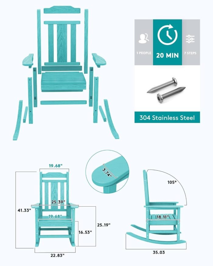 SERWALL HDPE Rocking Chairs Set of 2, Outdoor Rocking Chair for All Weather Use, Patio Rocking Chair for Adults, Aruba - Image 5