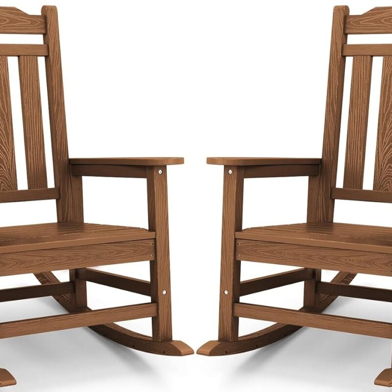 SERWALL Oversized Rocking Chair Set of 2 Outdoor, HDPE Outdoor Rocking Chair Set of 2, Brown