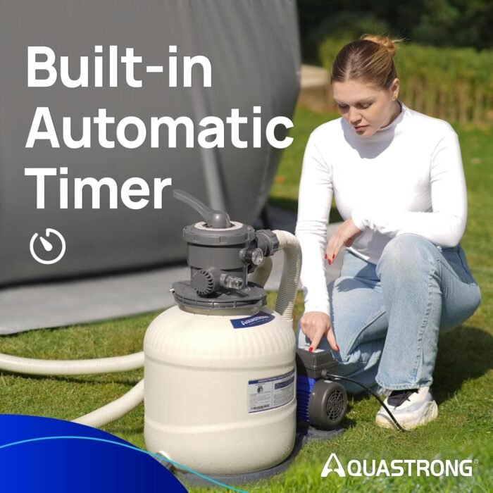 AQUASTRONG 16in Sand Filter Pump for Above Ground Pool with Timer, 3/4 HP Pool Pumps Above Ground 3800 GPH for Pools up to 16000 GAL, Pool Filter with 6-Way Valve, Improved Circulation and Filtration - Image 4