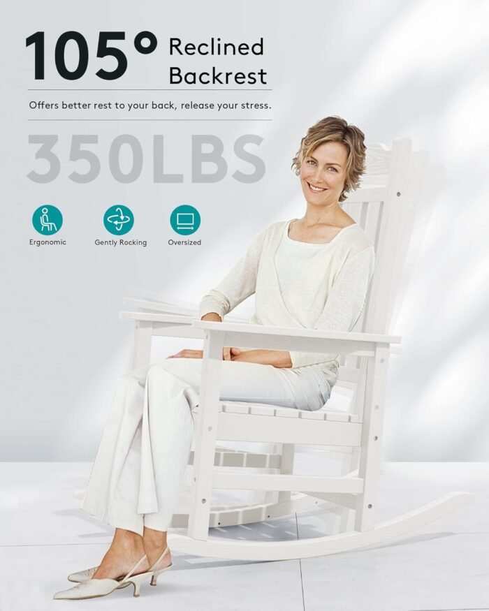SERWALL Oversized Rocking Chair Set of 2 Outdoor, HDPE Outdoor Rocking Chair Set of 2, White - Image 5