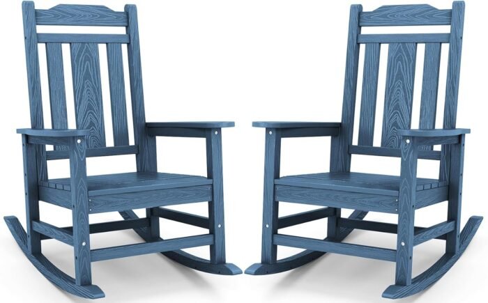 SERWALL Oversized Rocking Chair Set of 2 Outdoor, HDPE Outdoor Rocking Chair Set of 2, Blue
