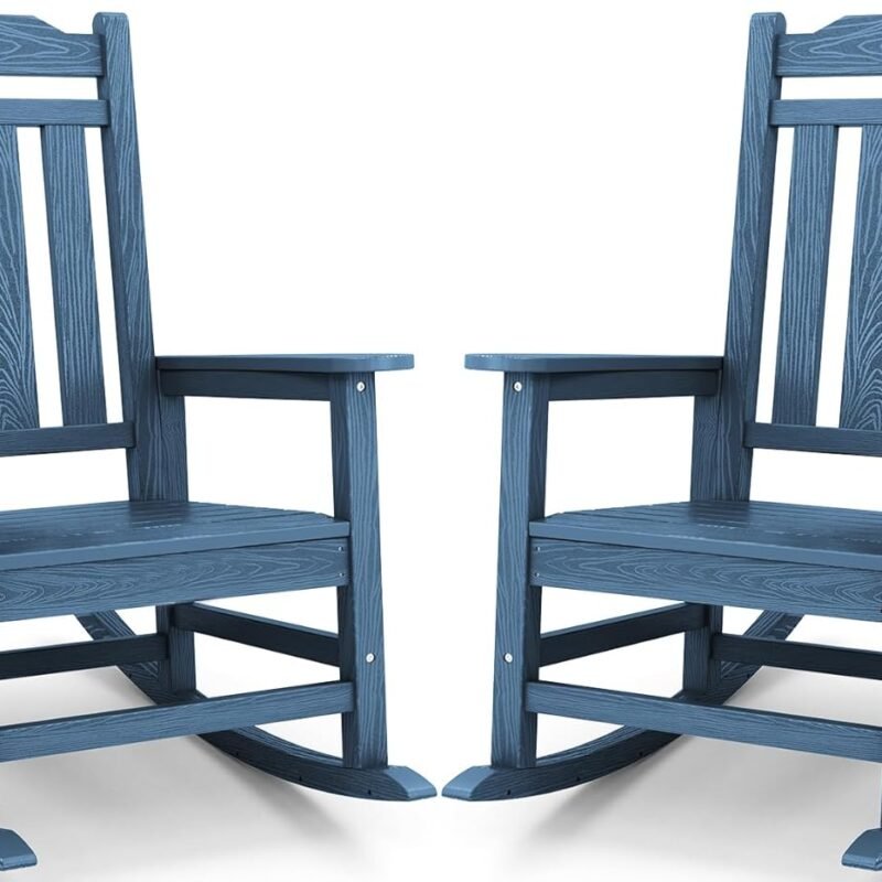 SERWALL Oversized Rocking Chair Set of 2 Outdoor, HDPE Outdoor Rocking Chair Set of 2, Blue