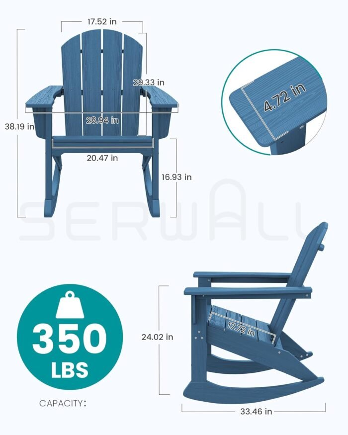 SERWALL Modern Rocking Adirondack Chair Set of 2, HDPE All Weather Adirondack Rocker for Poolside, Lawn, Garden, Indoor, Outdoor, Navy - Image 2