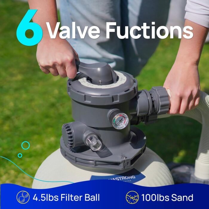 AQUASTRONG 16in Sand Filter Pump for Above Ground Pool with Timer, 3/4 HP Pool Pumps Above Ground 3800 GPH for Pools up to 16000 GAL, Pool Filter with 6-Way Valve, Improved Circulation and Filtration - Image 5