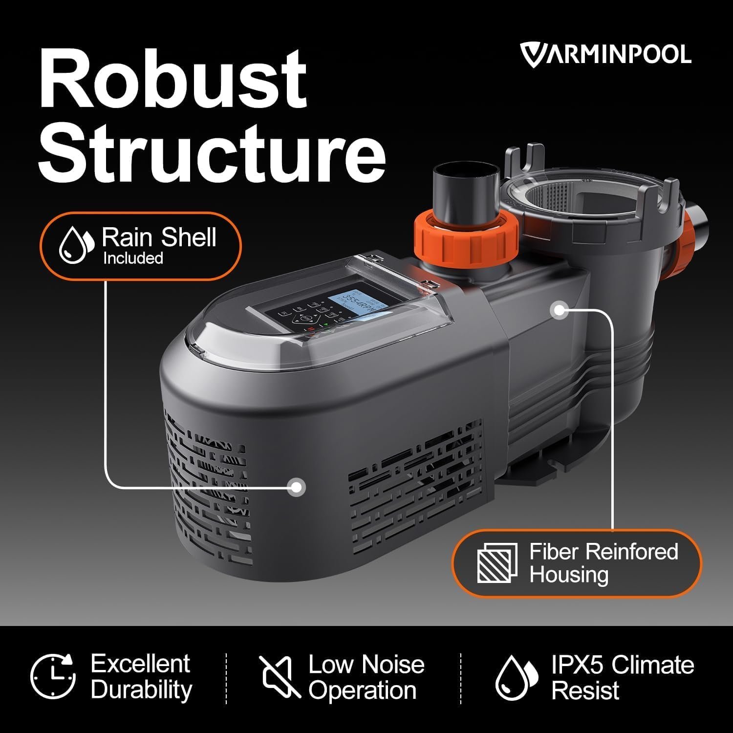 1.8 HP Variable Speed Pool Pump with Programmable Timer, 9114GPH Above Ground Pool Pumps, Removable Rain Cover, 220V, Energy Efficient, Large Filter Basket - Image 6