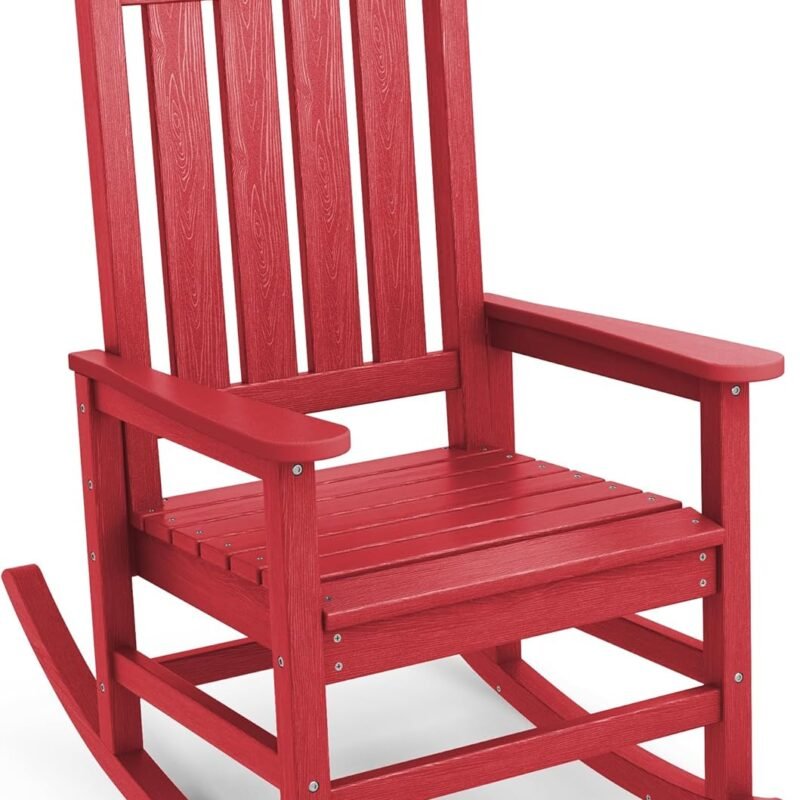 SERWALL Oversized Rocking Chair, Outdoor Rocking Chair Set for Adults, All Weather Resistant Porch Rocker for Lawn Garden, Red