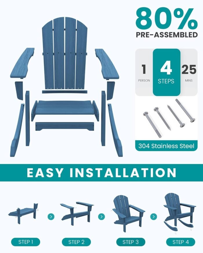 SERWALL Modern Rocking Adirondack Chair Set of 2, HDPE All Weather Adirondack Rocker for Poolside, Lawn, Garden, Indoor, Outdoor, Navy - Image 3