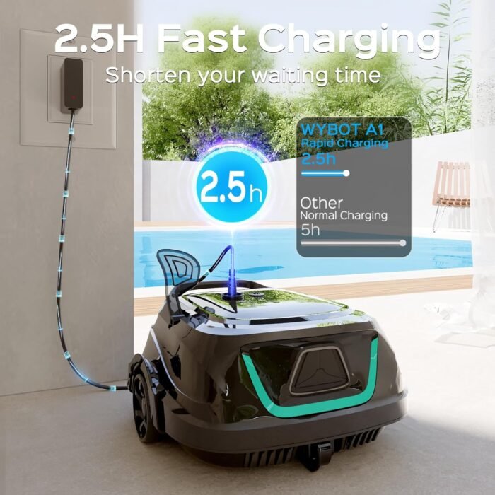 (2025 Upgraded) WYBOT A1 Cordless Pool Vacuum Up to 120 Mins Runtime, Robotic Pool Cleaner with Dual Filters, Ideal for Flat Above Ground up to 1076 Sq.ft Sq. Ft. (Green Black) - Image 6