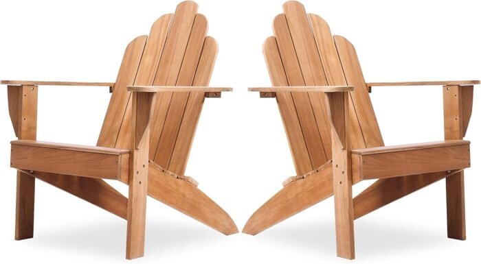 Cambridge Casual Lakeside Teak Wood Patio Adirondack Fire Pit Lounge Chair, Natural Teak, Set of 2