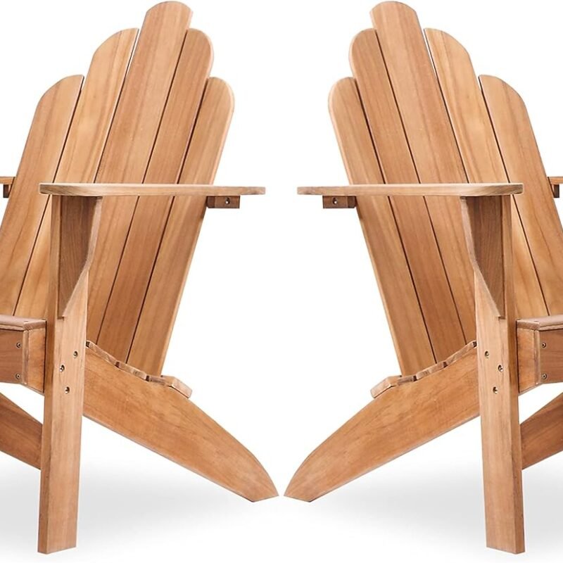 Cambridge Casual Lakeside Teak Wood Patio Adirondack Fire Pit Lounge Chair, Natural Teak, Set of 2