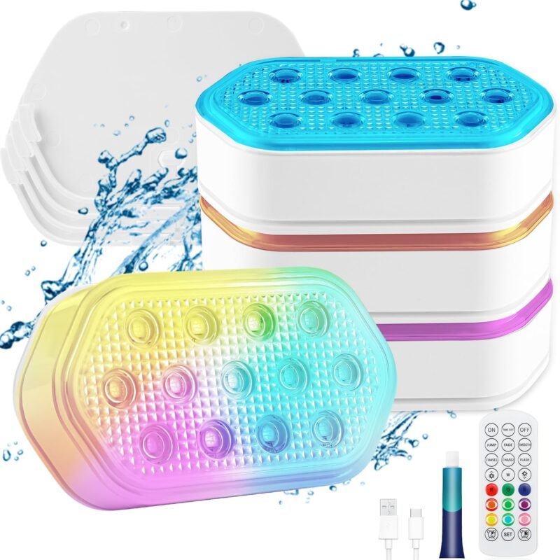 Pool Lights, Rechargeable Submersible LED Lights, IP68 Waterproof 16 Colors Magnetic Floating Light with Rechargeable Remote, Chase Mode Pool Light for Above Ground Inground Pools, Bathtub 4 Pack