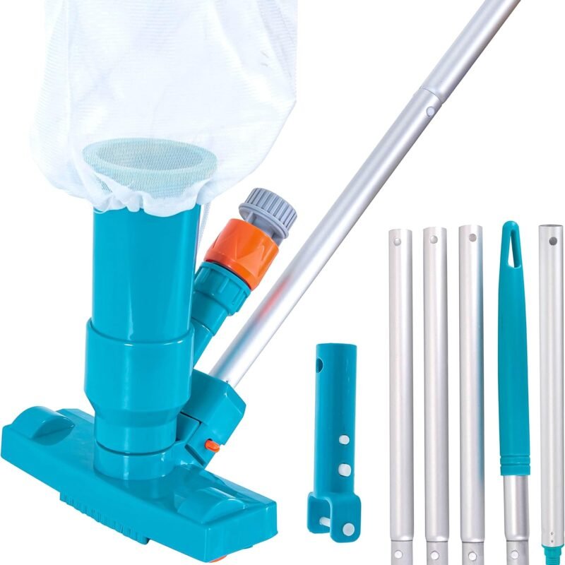 U.S. Pool Supply Above Ground Pool Vacuum Cleaner, Manual Pool Jet Vacuum Cleaner, Spa Cleaner for Hot Tub, Ponds - 5 Section Pole, Leaf Bag, Telescopic Pole Attachment - Attach to Garden Hose
