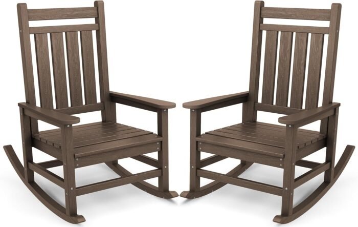 SEWALL Oversized Outdoor Rocking Chair Set of 2, HDPE Rocking Chair for Adults, Patio Rocking Chairs for Porch, Coffee