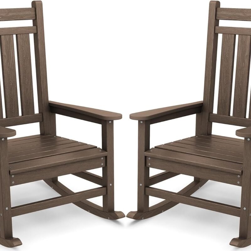 SEWALL Oversized Outdoor Rocking Chair Set of 2, HDPE Rocking Chair for Adults, Patio Rocking Chairs for Porch, Coffee