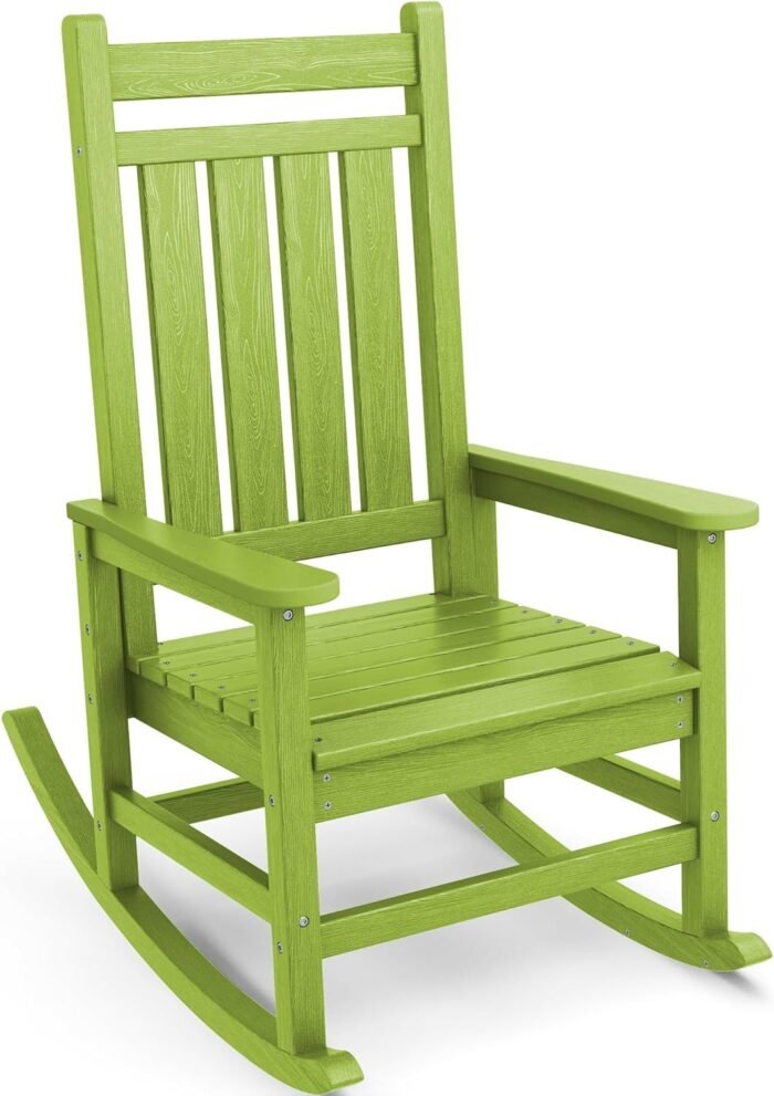 SERWALL HDPE Rocking Chair, Outdoor Rocking Chair for Adults, All Weather Porch Rocker for Lawn Garden, Lime
