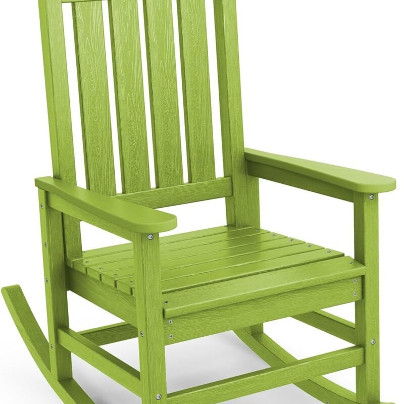 SERWALL HDPE Rocking Chair, Outdoor Rocking Chair for Adults, All Weather Porch Rocker for Lawn Garden, Lime
