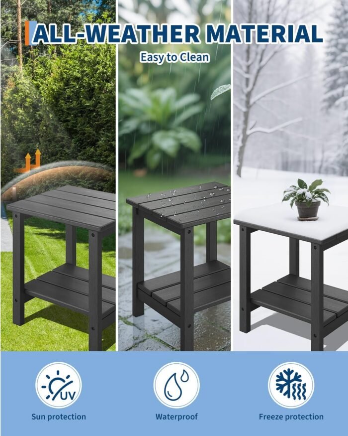 Poly Lumber Rocking Chair Outdoor Set of 2 with Side Table - HDPE High Back Porch Rocker Chairs for Adults - All Weather Resistant Furniture for Patio - Black - Image 6