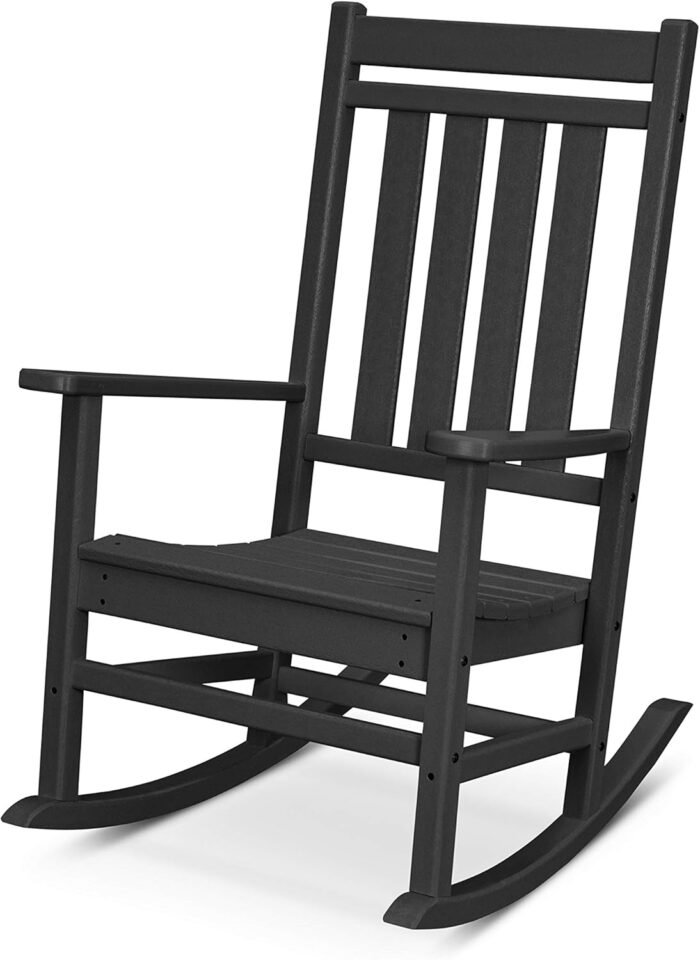 POLYWOOD Estate Rocking Chair, Outdoor Porch Rocker, All-Weather HDPE Patio Furniture, Adult Size, Made in USA, Black