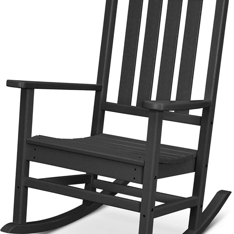 POLYWOOD Estate Rocking Chair, Outdoor Porch Rocker, All-Weather HDPE Patio Furniture, Adult Size, Made in USA, Black