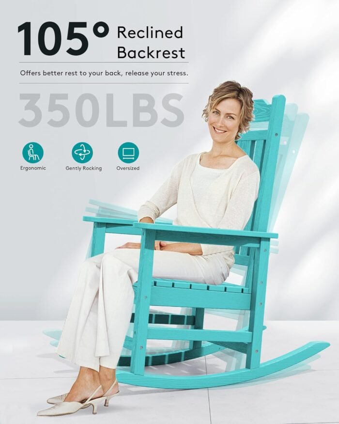 SERWALL HDPE Rocking Chairs Set of 2, Outdoor Rocking Chair for All Weather Use, Patio Rocking Chair for Adults, Aruba - Image 3